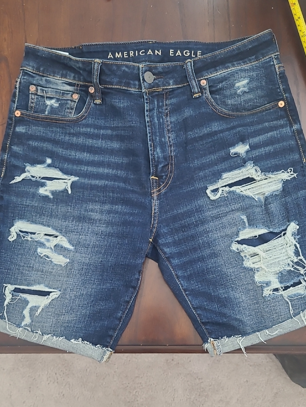 American Eagle Outfitters Distressed Dark Blue Denim Shorts